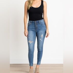 Hollister High-Rise Crop Super Skinny Button Fly Jeans Distressed Size 28